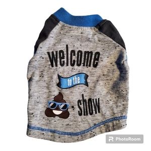 Extra-Small Grey and Blue Dog T-Shirt With Words and Graphic